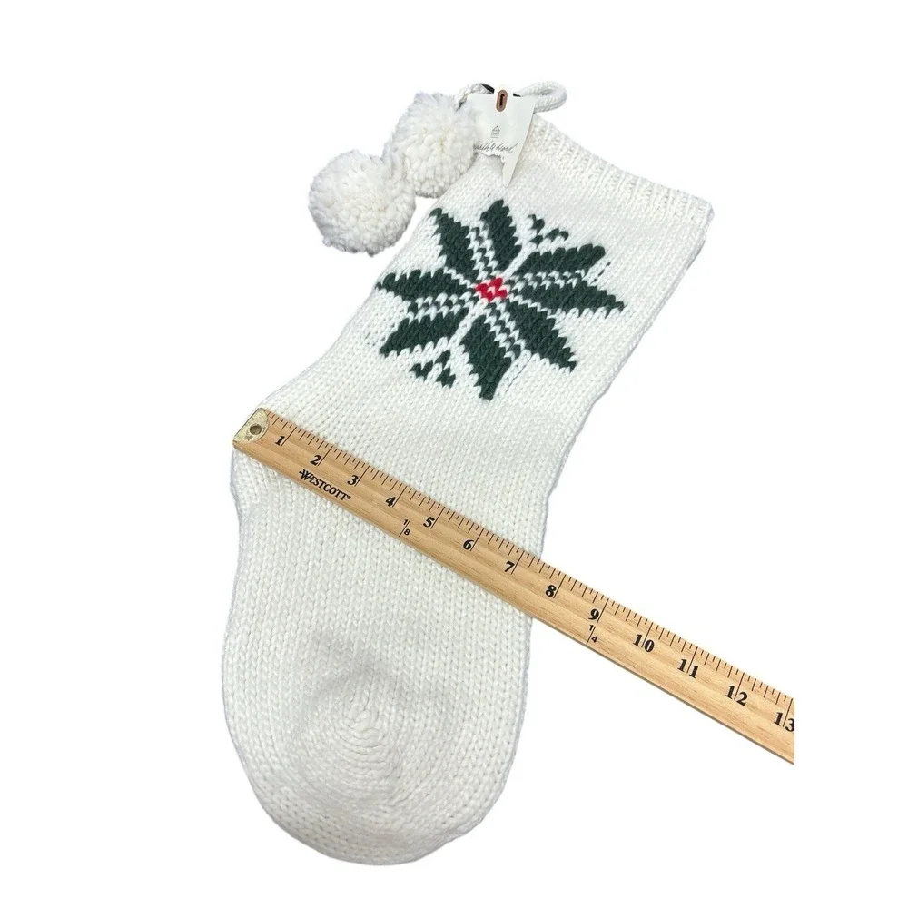 Snowflake Jacquard Knit Christmas Stocking Cream/Green/Red - Hearth‎ & Hand NWT